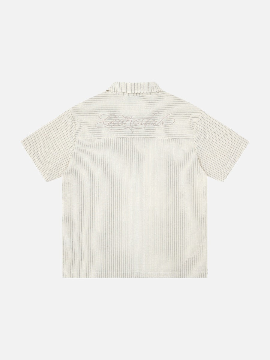 DAXUEN Short-sleeved button-up shirt with pinstripes and embroidery