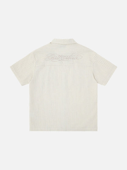 DAXUEN Short-sleeved button-up shirt with pinstripes and embroidery