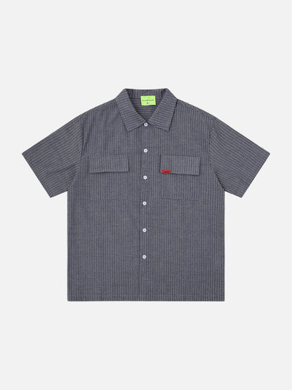 DAXUEN Short-sleeved button-up shirt with pinstripes and embroidery