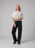 DAXUEN Short-sleeved button-up shirt with pinstripes and embroidery — model photo
