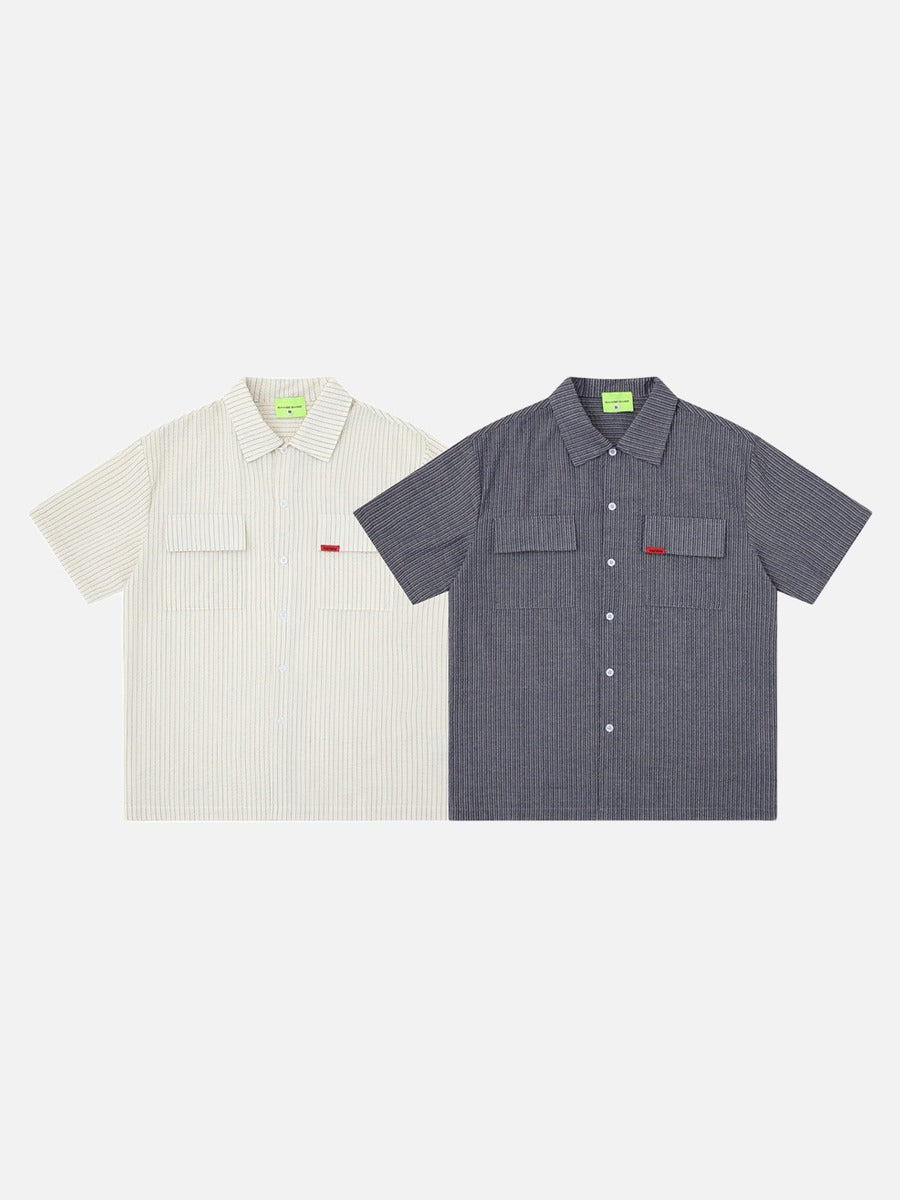 DAXUEN Short-sleeved button-up shirt with pinstripes and embroidery