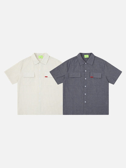 DAXUEN Short-sleeved button-up shirt with pinstripes and embroidery