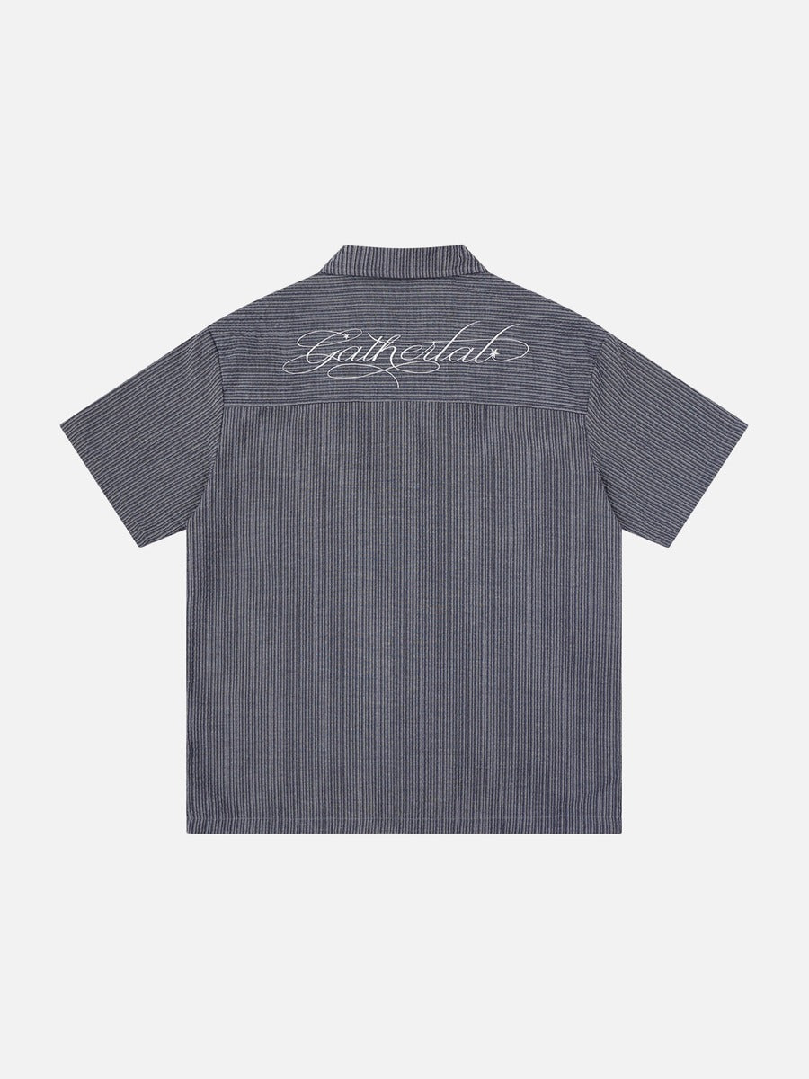 DAXUEN Short-sleeved button-up shirt with pinstripes and embroidery