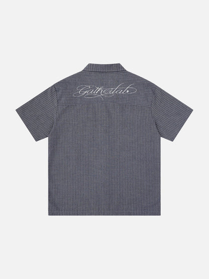 DAXUEN Short-sleeved button-up shirt with pinstripes and embroidery