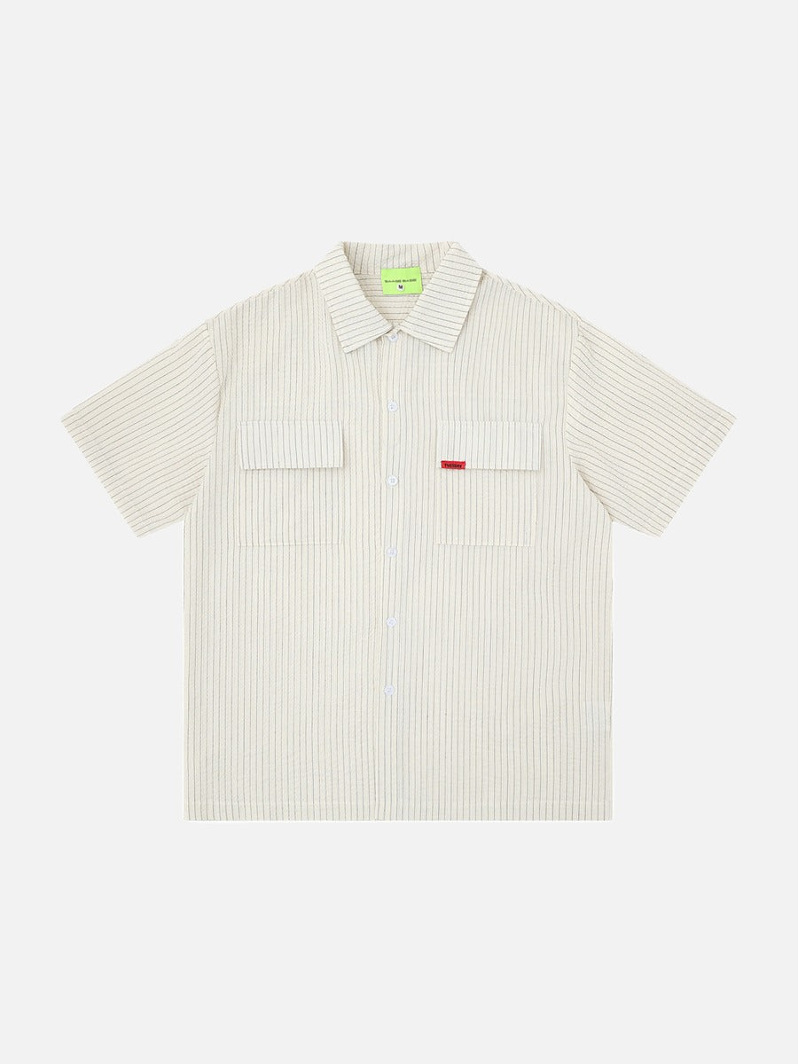 DAXUEN Short-sleeved button-up shirt with pinstripes and embroidery