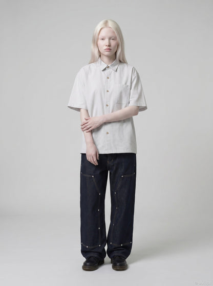 DAXUEN Short-sleeve button-up shirt with textured fabric — model photo