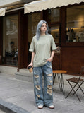DAXUEN Men's short-sleeved oversized T-shirt with contrast panels — model photo