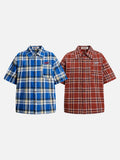 DAXUEN Relaxed-fit short-sleeved plaid button-up shirt