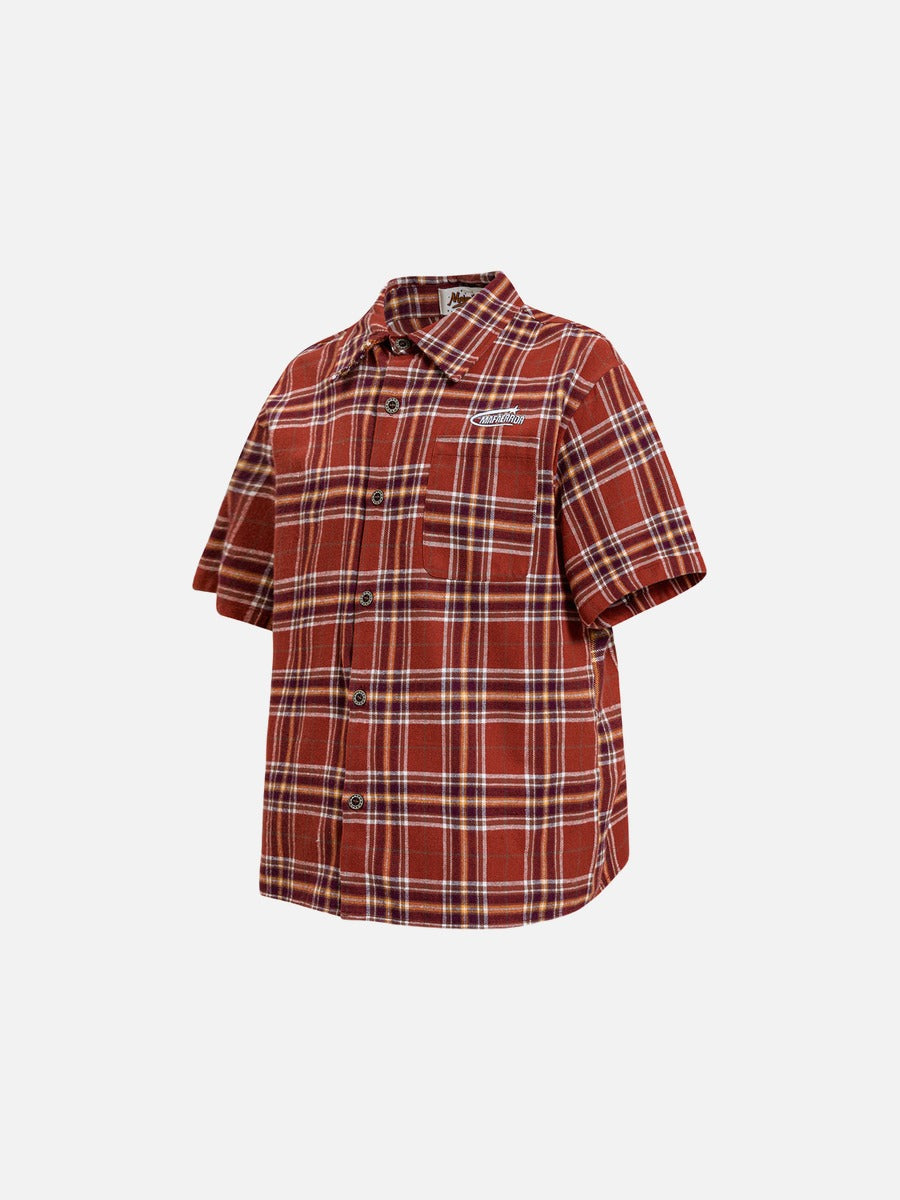 DAXUEN Relaxed-fit short-sleeved plaid button-up shirt