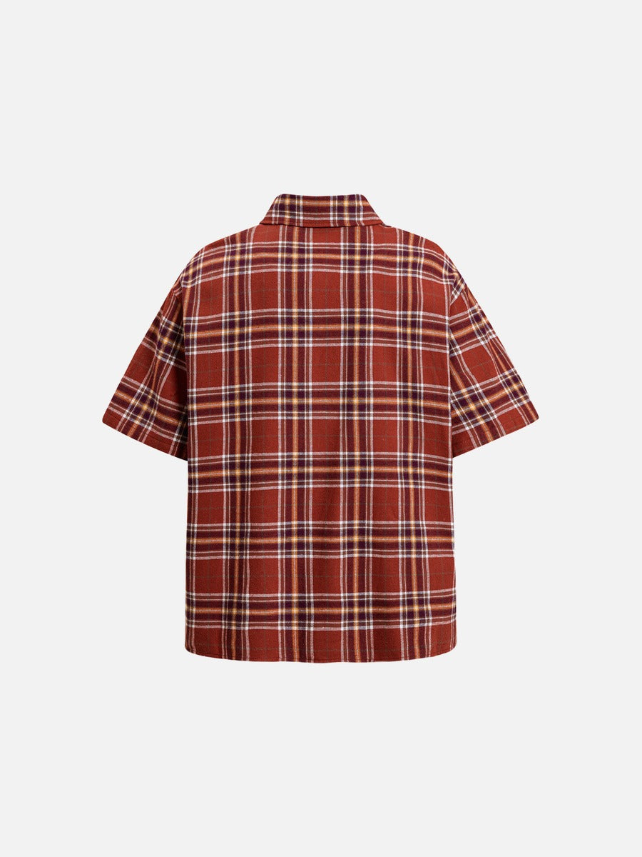 DAXUEN Relaxed-fit short-sleeved plaid button-up shirt
