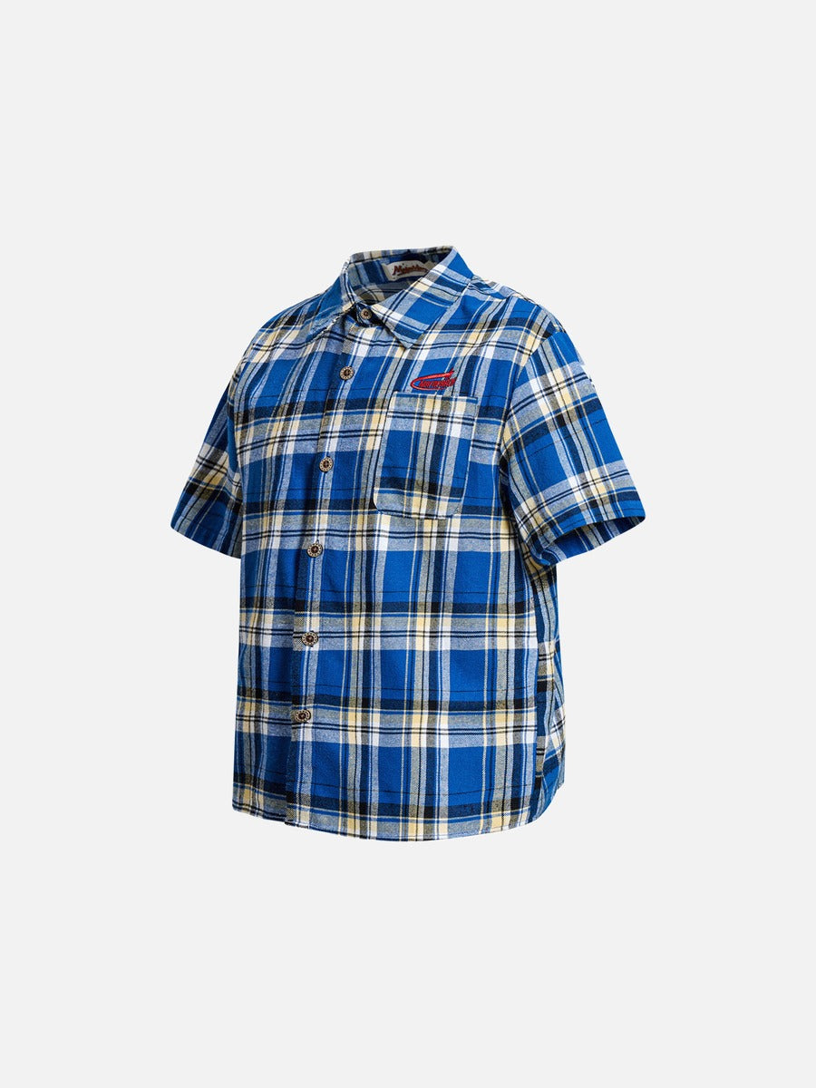 DAXUEN Relaxed-fit short-sleeved plaid button-up shirt
