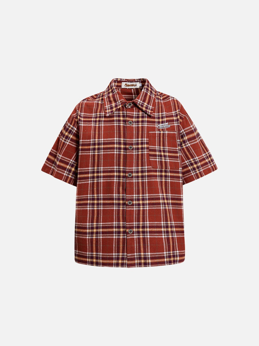 DAXUEN Relaxed-fit short-sleeved plaid button-up shirt
