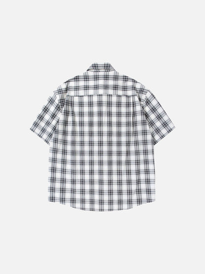 DAXUEN Short-sleeved plaid button-up shirt