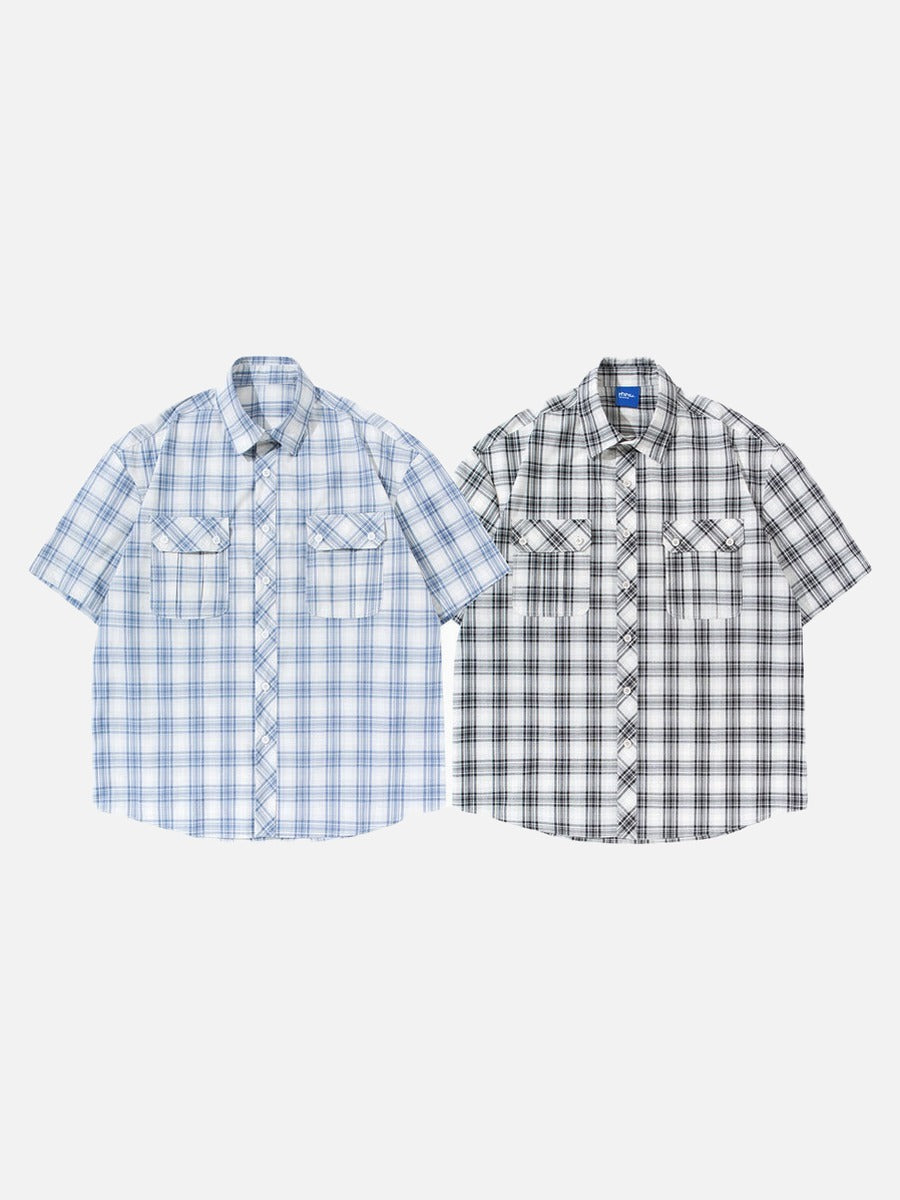 DAXUEN Short-sleeved plaid button-up shirt