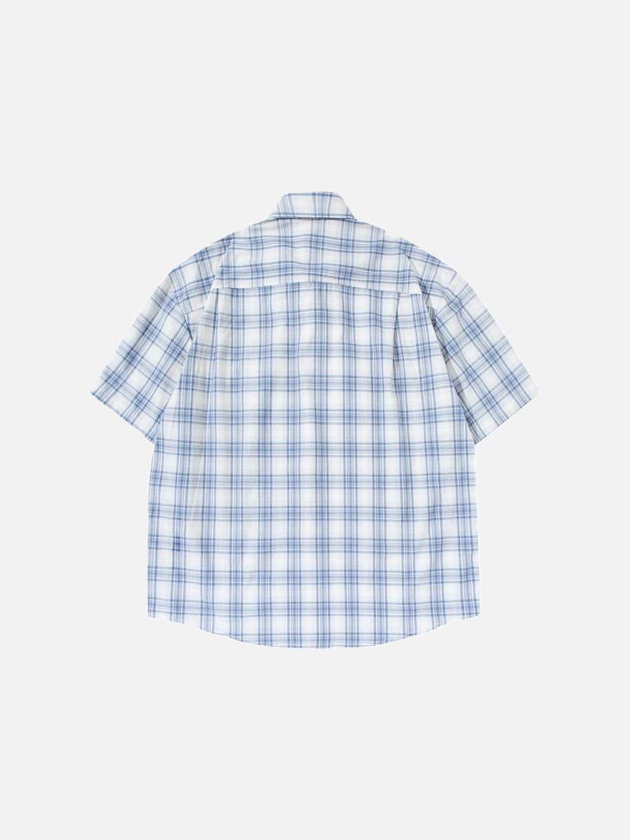 DAXUEN Short-sleeved plaid button-up shirt