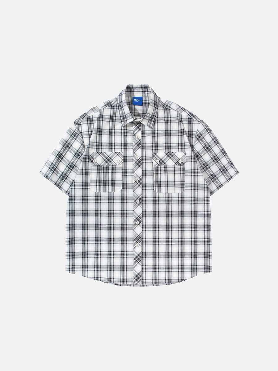DAXUEN Short-sleeved plaid button-up shirt