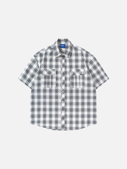 DAXUEN Short-sleeved plaid button-up shirt