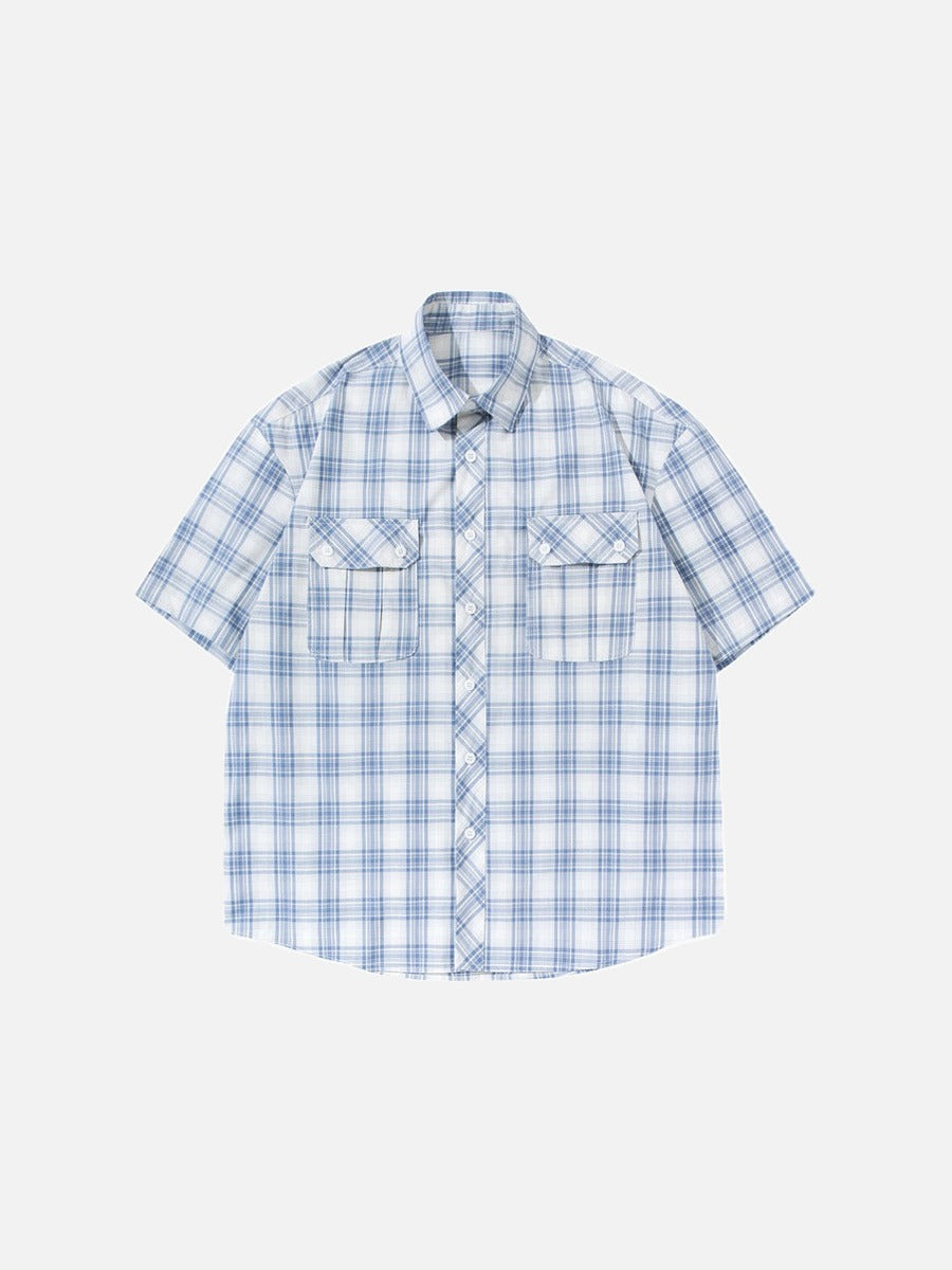 DAXUEN Short-sleeved plaid button-up shirt