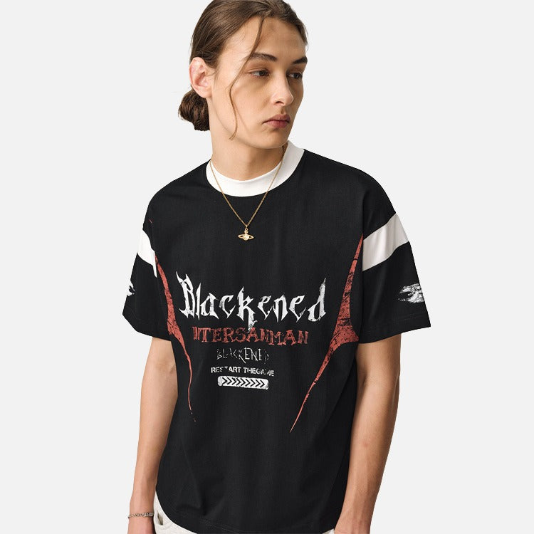DAXUEN Relaxed oversized quarter-zip graphic t-shirt — model photo