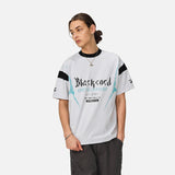 DAXUEN Relaxed oversized quarter-zip graphic t-shirt — model photo