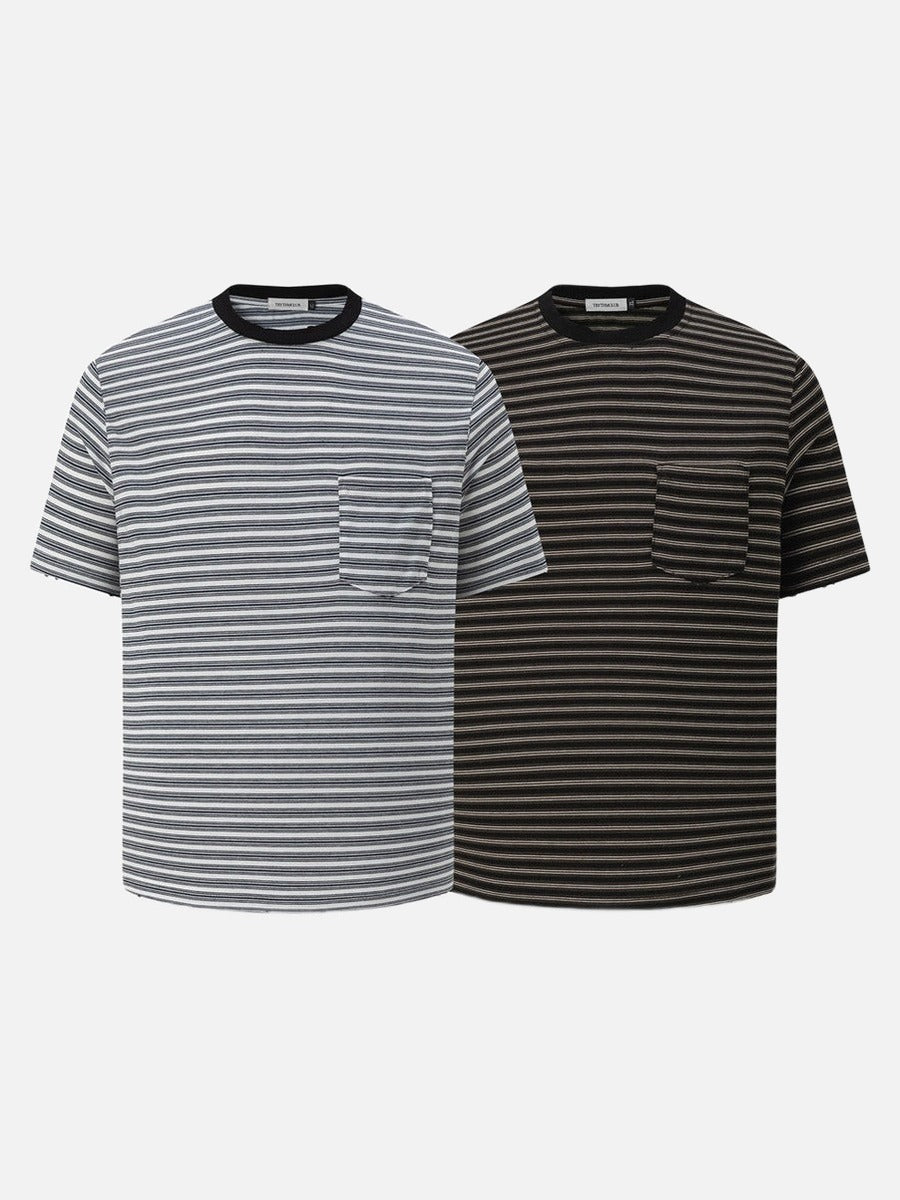 DAXUEN Striped crew-neck short-sleeve T-shirt with patch pocket