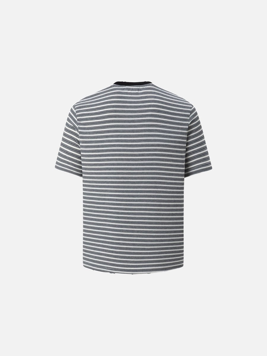 DAXUEN Striped crew-neck short-sleeve T-shirt with patch pocket
