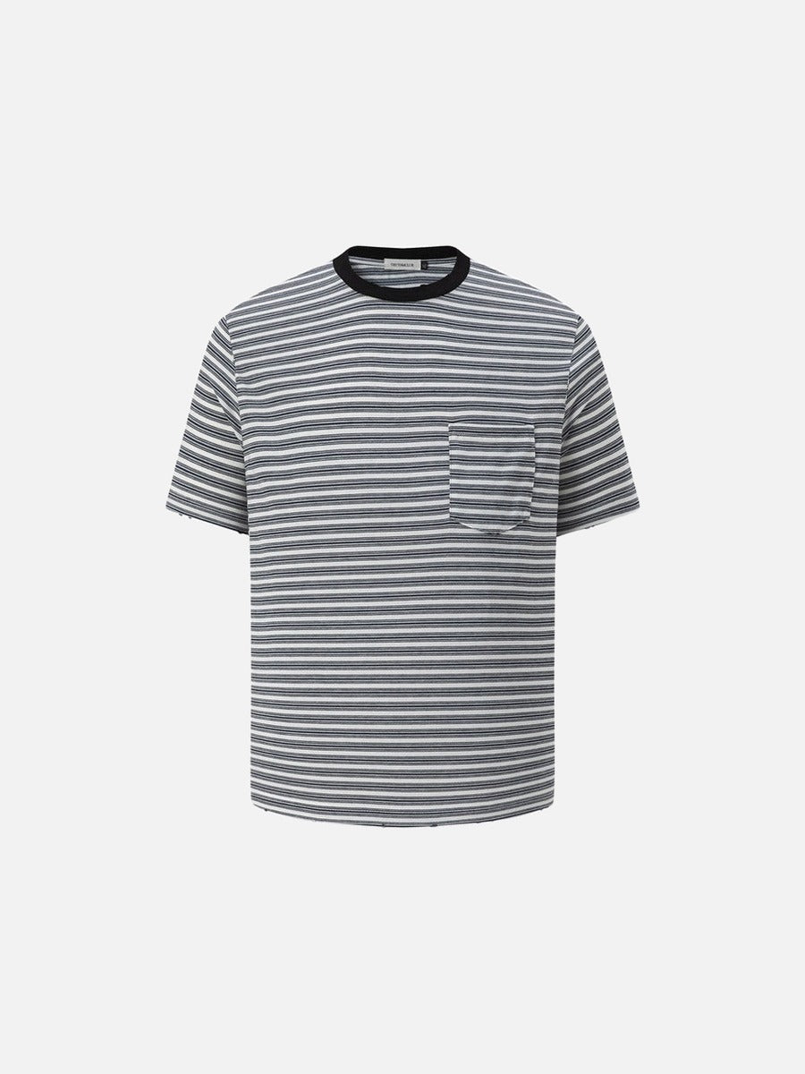 DAXUEN Striped crew-neck short-sleeve T-shirt with patch pocket