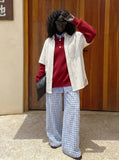 DAXUEN Relaxed-fit vertical stripe button-up shirt — model photo