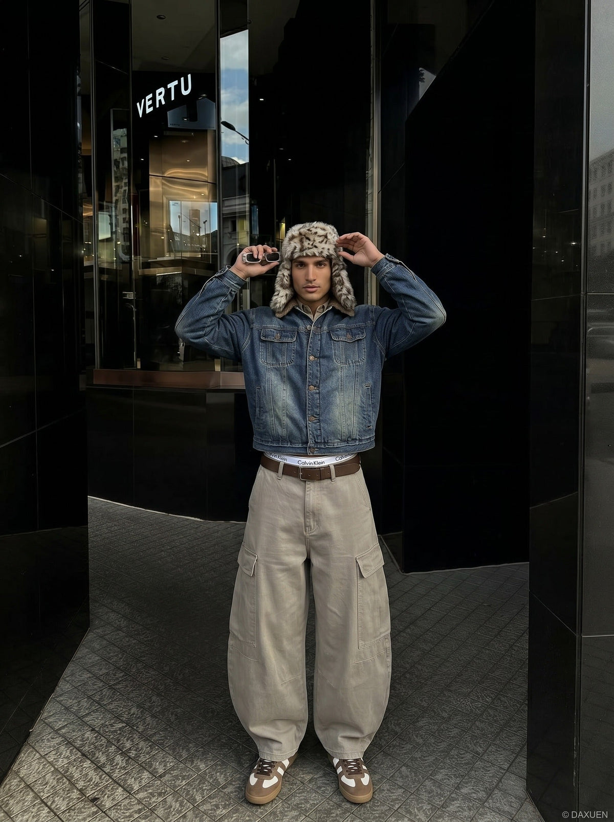 DAXUEN High-waisted wide-leg balloon cargo pants — model photo