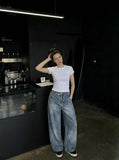 DAXUEN High-waisted wide-leg denim jeans in blue wash — model photo