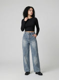 DAXUEN High-waisted wide-leg denim jeans in blue wash — model photo