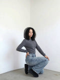 DAXUEN High-waisted wide-leg denim jeans in blue wash — model photo