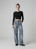DAXUEN High-waisted wide-leg denim jeans in blue wash — model photo