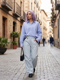DAXUEN Relaxed wide-leg pants with color blocking — model photo
