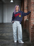 DAXUEN Relaxed wide-leg pants with color blocking — model photo