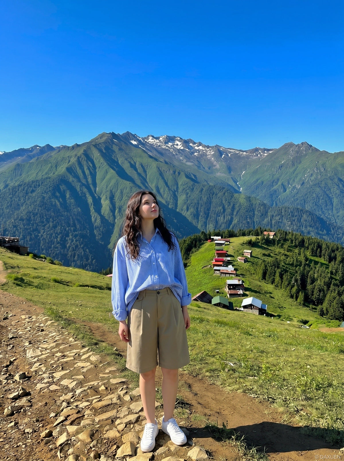 DAXUEN Relaxed wide-leg shorts in solid colors — model photo