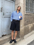 DAXUEN Wide-leg relaxed-fit shorts in dark grey and black — model photo