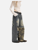 Distressed Camouflage Patchwork Wide-Leg Jeans
