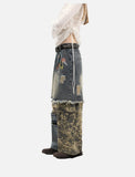 Distressed Camouflage Patchwork Wide-Leg Jeans