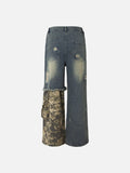 Distressed Camouflage Patchwork Wide-Leg Jeans