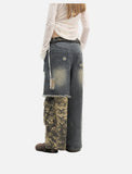 Distressed Camouflage Patchwork Wide-Leg Jeans