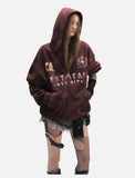 Distressed Dark Burgundy Hooded Sweatshirt
