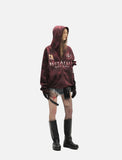 Distressed Dark Burgundy Hooded Sweatshirt