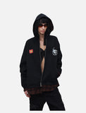 Bold Red Star Patch Oversized Hooded Jacket