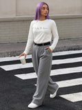 DAXUEN Long sleeve crew neck t-shirt with text graphic — model photo