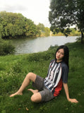 DAXUEN Short-sleeved crew-neck color block T-shirt — model photo