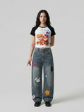 DAXUEN Slim-fit raglan sleeve T-shirt with bear graphic — model photo