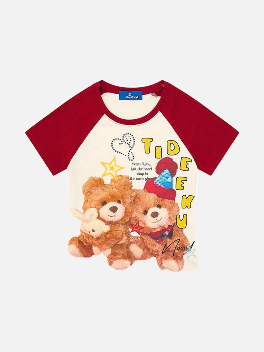 DAXUEN Slim-fit raglan sleeve T-shirt with bear graphic