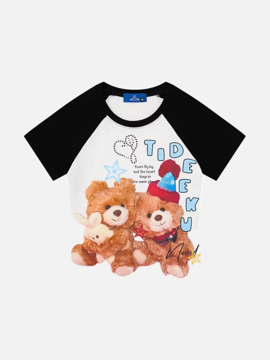 DAXUEN Slim-fit raglan sleeve T-shirt with bear graphic