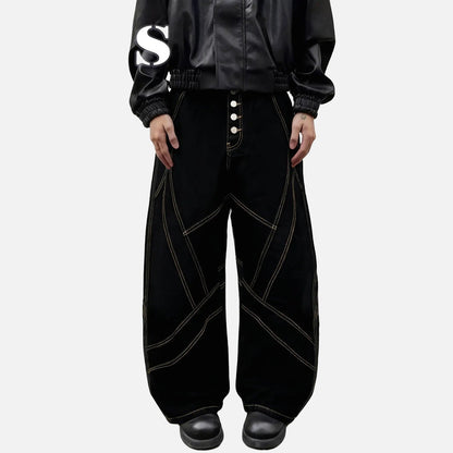 DAXUEN Black wide-leg baggy jeans with contrasting stitching